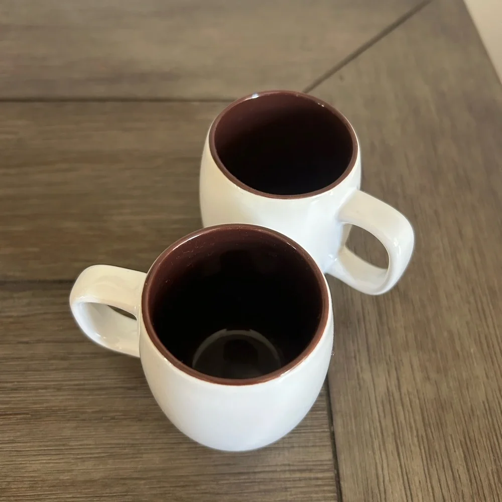 Crate & Barrel White / Brown Demitasse Espresso Cups Mugs ( set of 2)